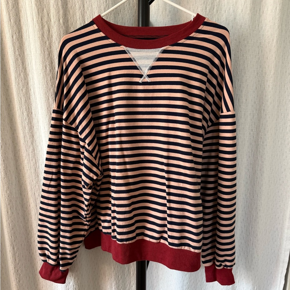 Striped Crewneck Sweater - Red and Black
